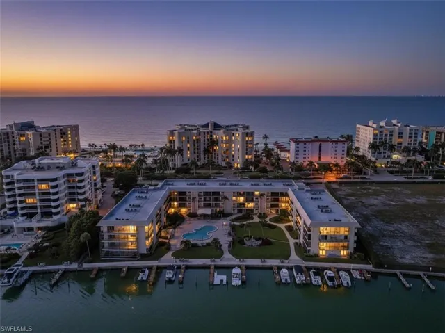 Aerial view at dusk of a water view