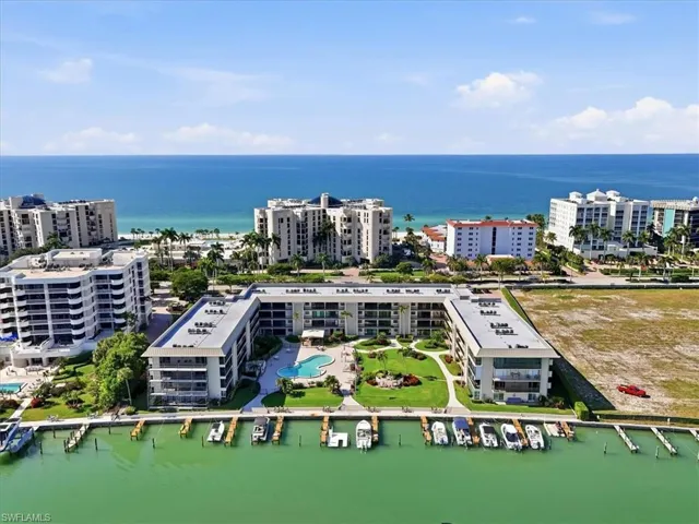 Aerial view of a nearby body of water
