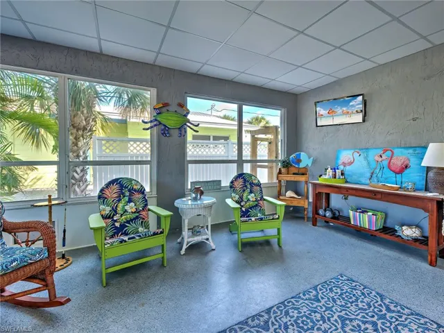 Recreation room with a drop ceiling