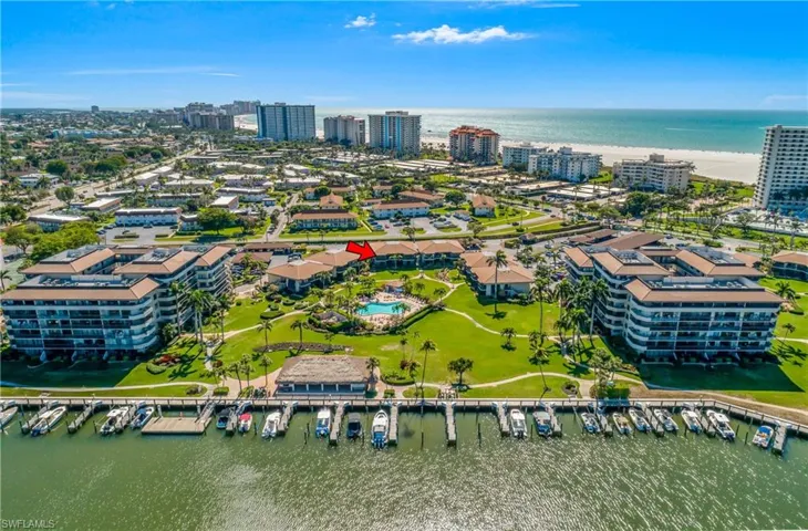 Birds eye view of property with a water view. Boat Docks, Beaches!