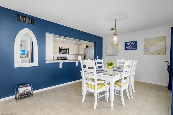 View of tiled dining area.