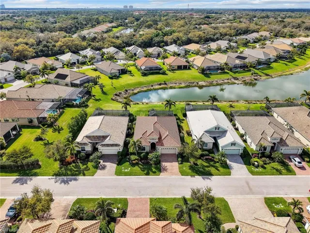 Bird's eye view featuring a water view and a residential view