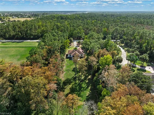 Aerial view of property's location featuring a forest