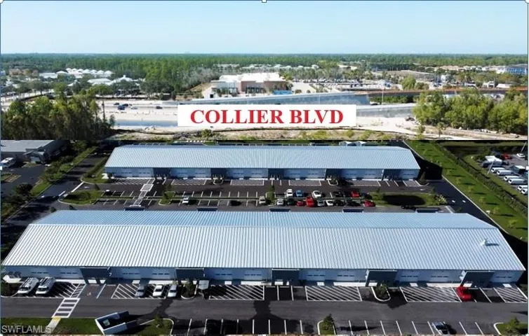 Aerial view of a commercial area