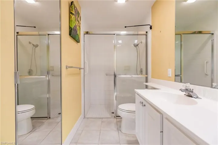 A very large linen closet is quite convenient in the master bathroom.