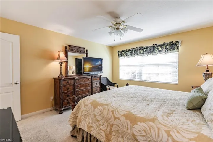 The large bedroom accommodates large furniture pieces.