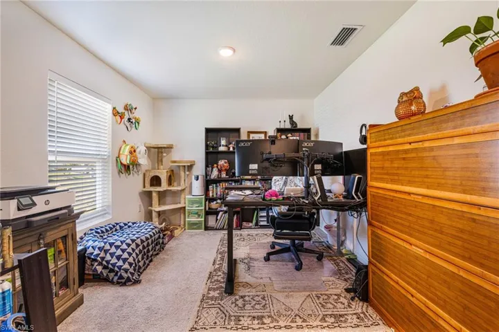 Den/Flex Space/Home office with visible vents and carpet