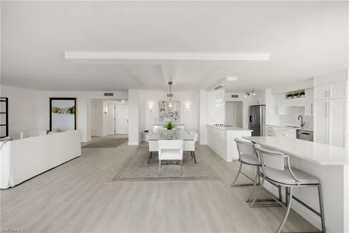 Dining area featuring light wood finished floors