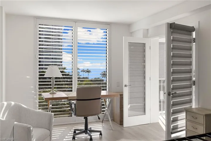 Office space with wood finished floors