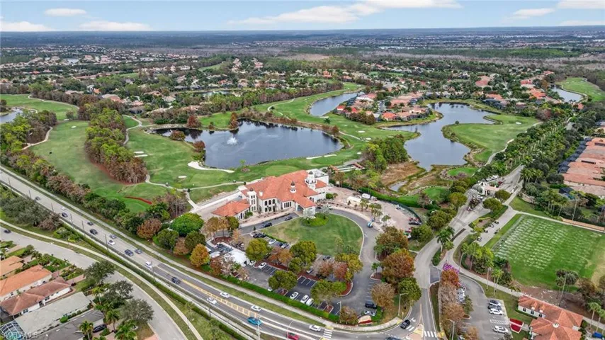 Aerial view of clubhouse which currently is under a major renovation at no cost or special assessments to homeowners of Olde Cypress.
