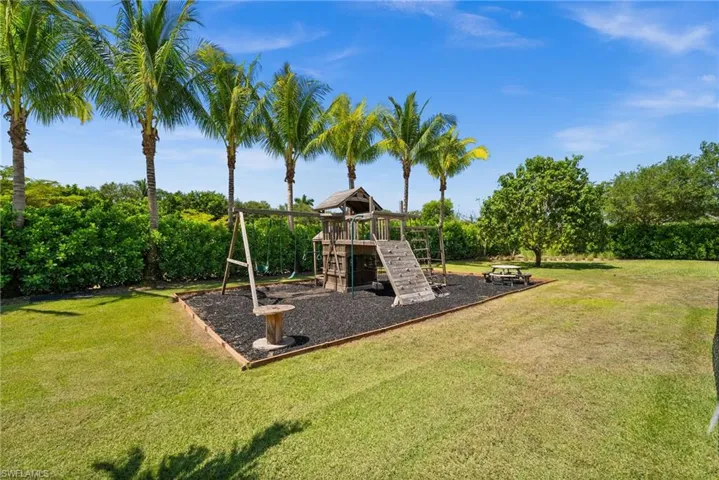 Community play area with a lawn