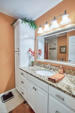 Bathroom with vanity and a shower with curtain