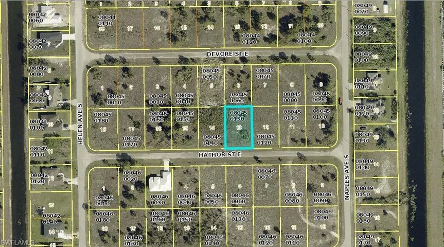 Aerial map of property and surrounding area with property parcel outlined