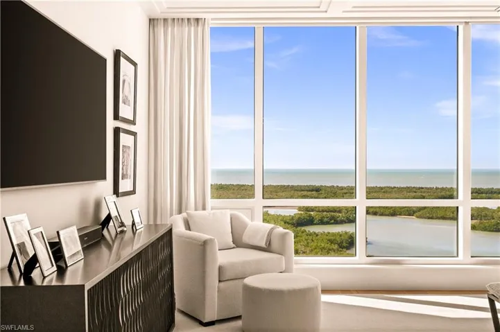 Living area with a water view