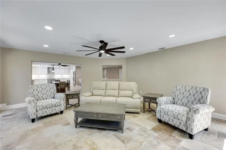 Access the great room via the dining area.