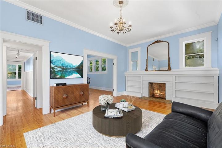 Living room with gorgeous fireplace