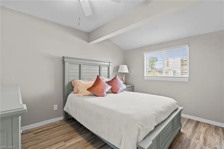 Bedroom featuring light wood-style flooring and ceiling fan