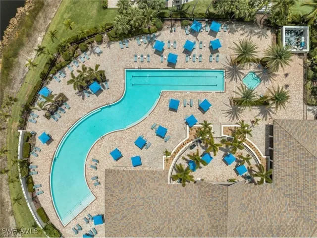 Aerial view of a pool