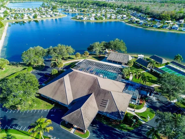 Aerial view of a nearby body of water