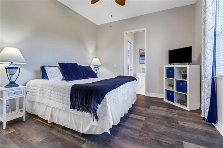 Guest bedroom; half bath accessible to pool