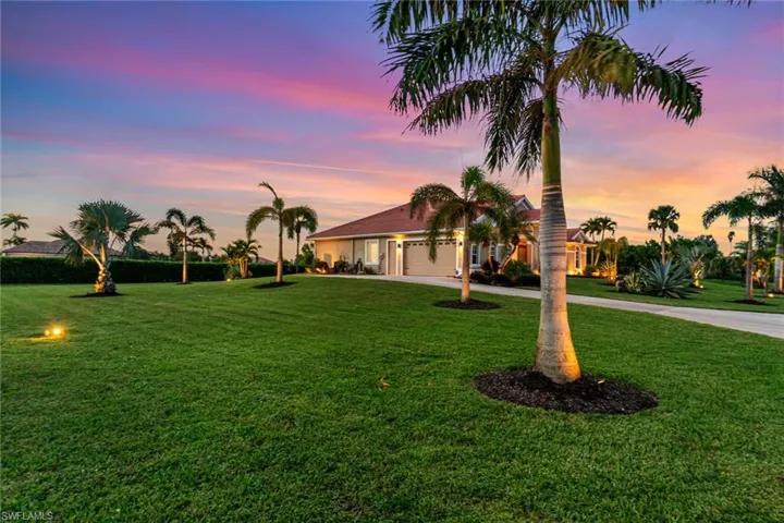At sunset, 2.5 car garage