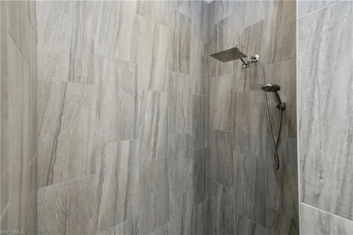 Bathroom view of tiled shower