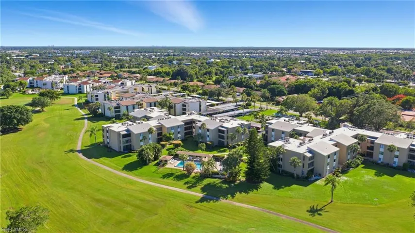 Bird's eye view of a local golf course and apartment complex / building