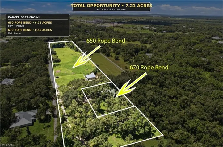 Two lots for one incredible price. 650 Rope Bend is 6.71 acres boasting a barn and enormous.  670 Rope Bend is .5 acres