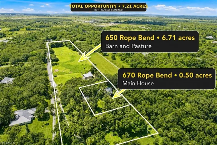 Two lots for one incredible price. 650 Rope Bend is 6.71 acres boasting a barn and enormous.  670 Rope Bend is .5 acres with the main house.