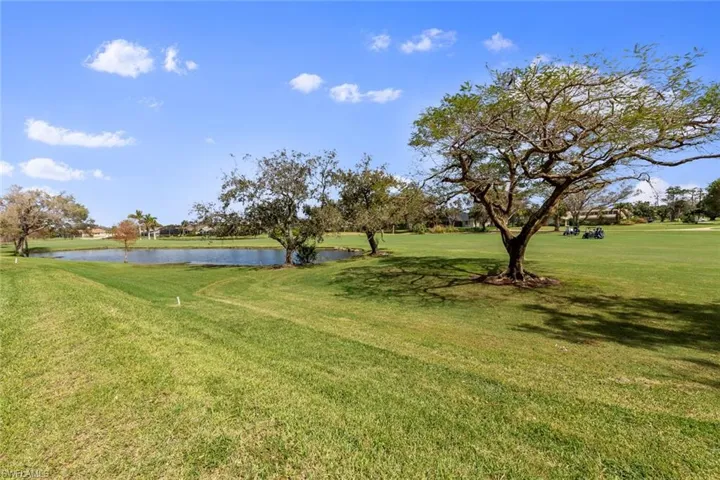 View of yard with a water view
