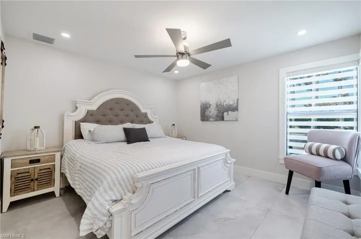 Bedroom featuring ceiling fan and recessed lighting