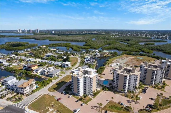 Bird's eye view of a nearby body of water
