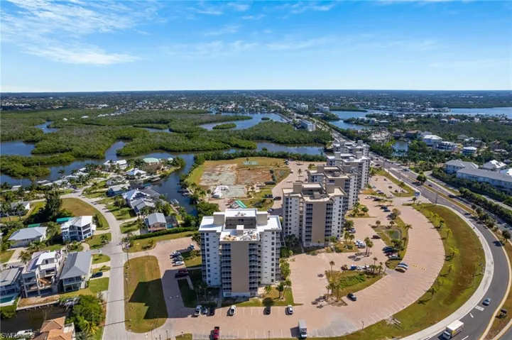Bird's eye view of a nearby body of water