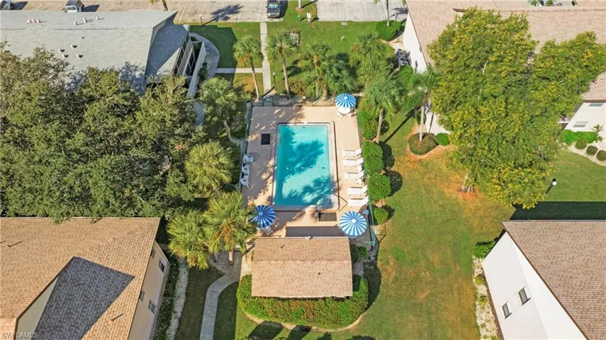 Drone / aerial view of a pool area