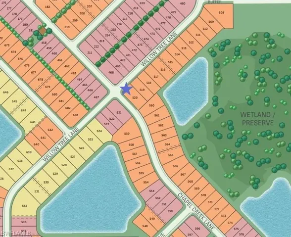 Lot 520 with a landscape view around the side and the rear of home