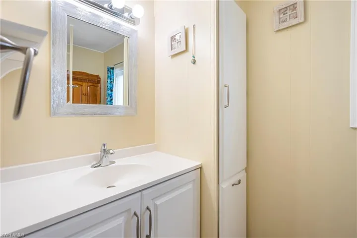 Bathroom featuring vanity and a shower with curtain