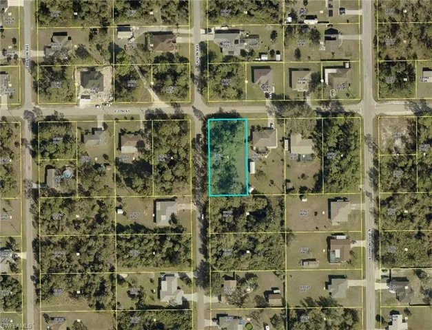 Aerial view of property's location with property boundaries highlighted