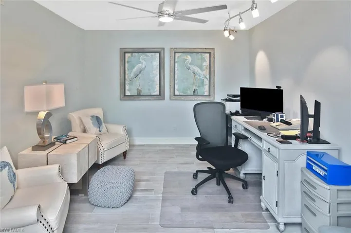 The den in the home currently used as an office space.