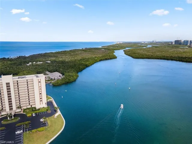 Bird's eye view of a nearby body of water