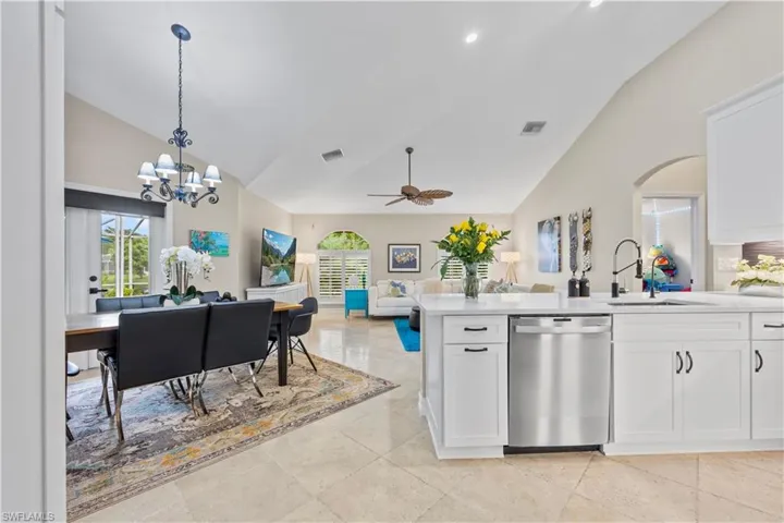 Kitchen, dining area and gathering room