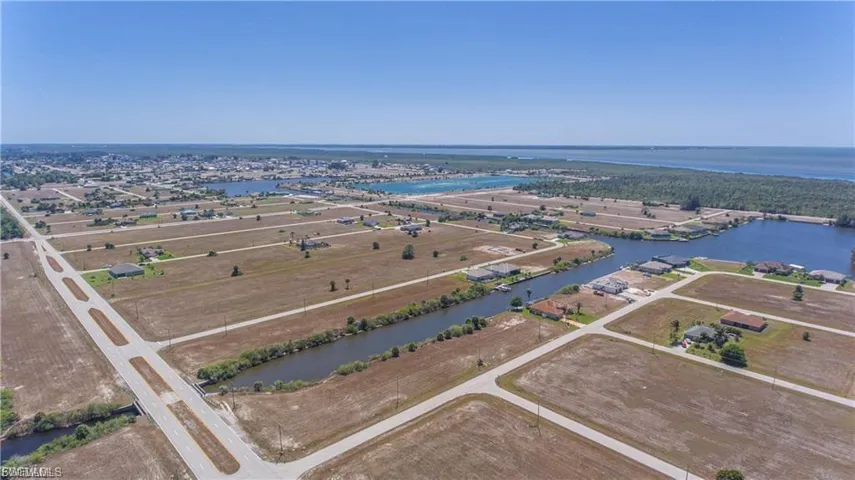 Aerial view of a nearby body of water