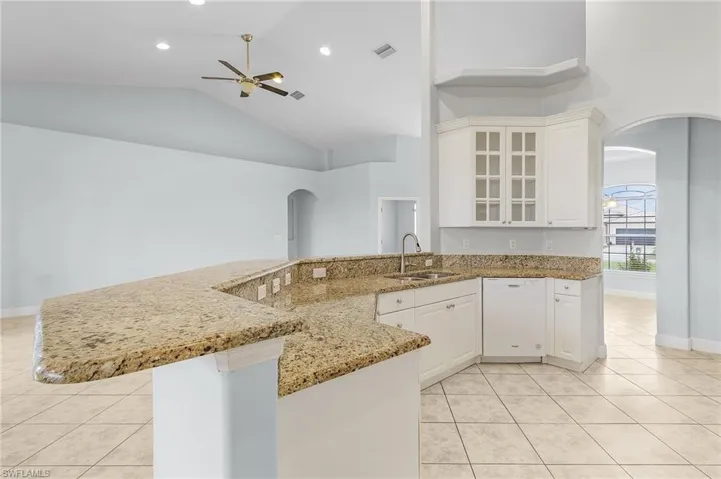 Kitchen overlooking great room.