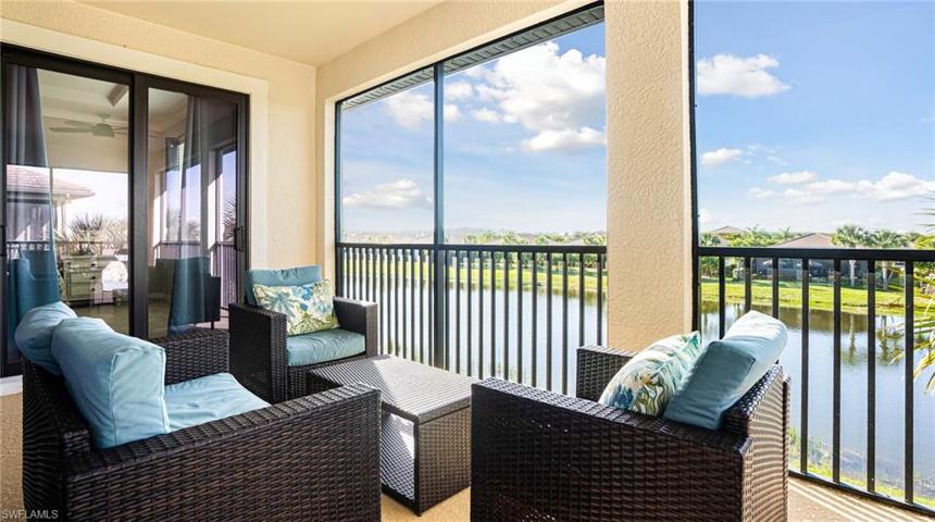 Spacious lanai overlooking a lake.  Sunsets at night.