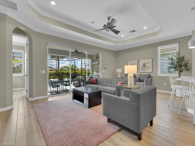 Tray ceilings enhance the open and airy living space