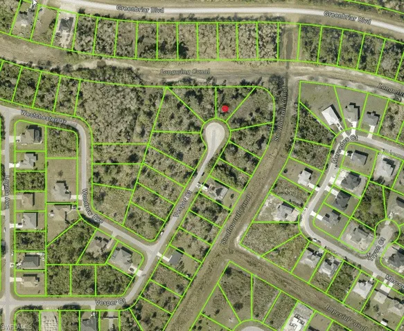 Aerial view of property's location with property boundaries highlighted