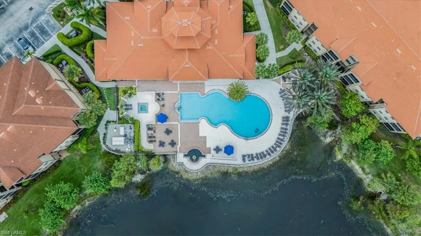 Aerial view of a pool