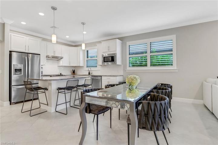 Open, modern kitchen and dining
