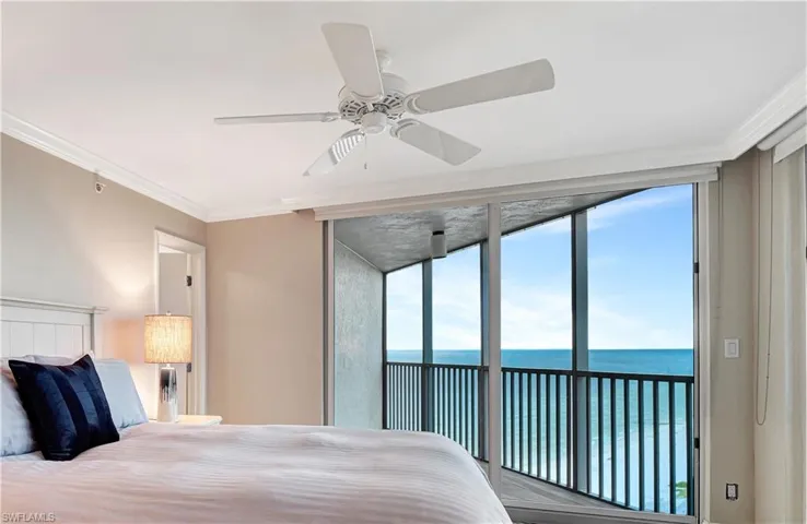 Bedroom with a separate lanai with view of the Gulf