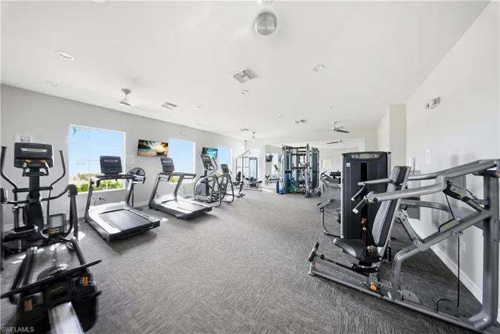 Gym with a ceiling fan