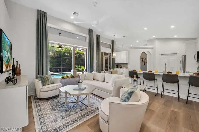 Family room flows onto private courtyard freeform pool